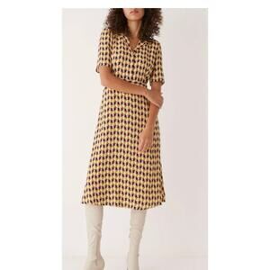 Frank & Oak 50s Inspired Graphic Print Day Dress Size Large Retro Knee Length